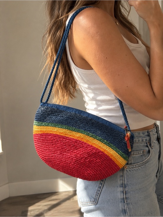 Liz Claiborne Handbags - Vintage 80s Liz Claiborne Rainbow Woven Straw Crossbody Shoulder Bag
